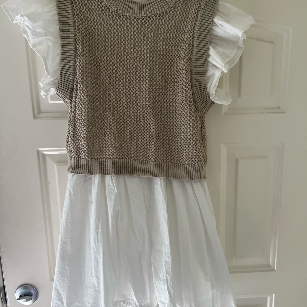 En Saison Cream and Tan Mini Dress